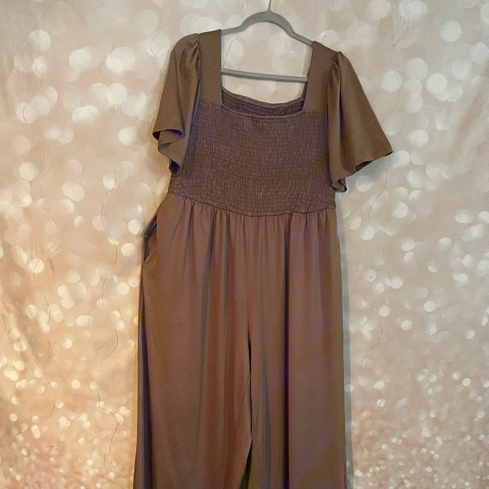 Brown Smocked Jumpsuit